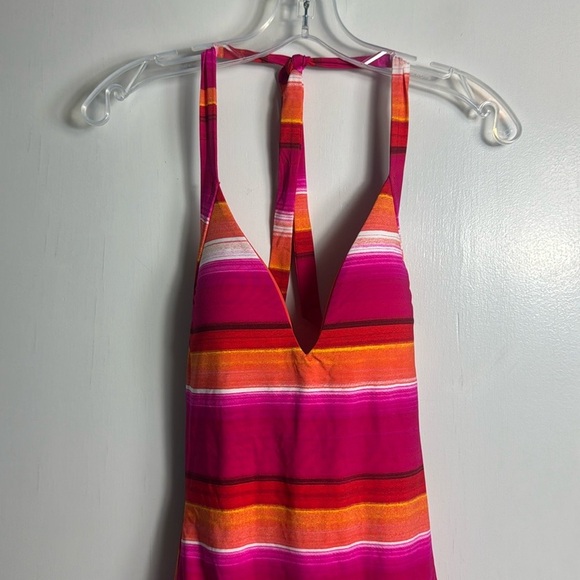 NWOT Trina Turk Solstice Plunge One Piece Swimsuit Pink Orange Stripe Size 8 - Picture 3 of 8